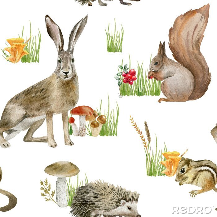 Behang Naadloze patroon herhaalde tegel van aquarel dieren