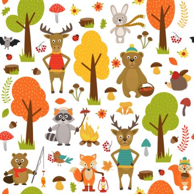 Behang naadloze patroon met de dieren van het bos op een witte achtergrond-vector illustratie, eps