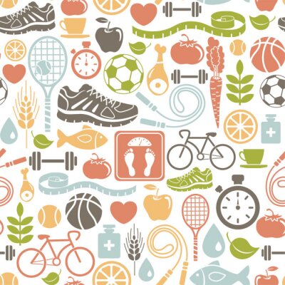 Behang naadloze patroon met een gezonde levensstijl iconen