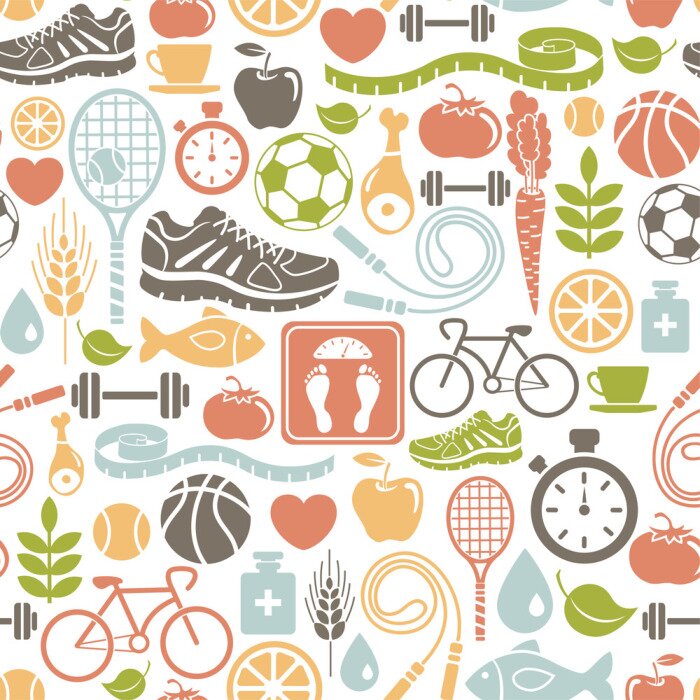 Behang naadloze patroon met een gezonde levensstijl iconen