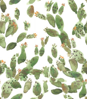 Behang Naadloze patroon met groene bloeiende cactussen in aquarel op een witte achtergrond geverfd