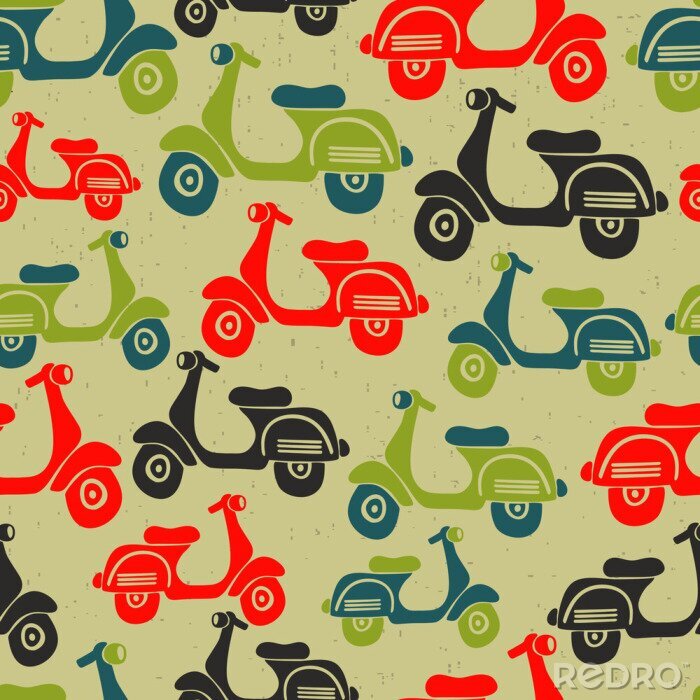 Behang Naadloze patroon met vintage scooters.