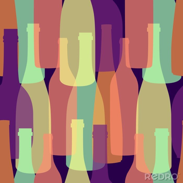 Behang Naadloze patroon pak papier met verschillende gevormde kleurrijke wijnflessen. Platte ontwerp illustratie