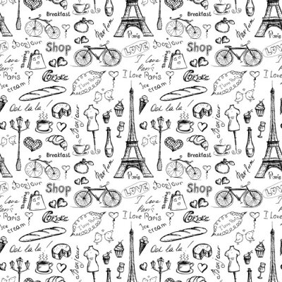 Behang Naadloze patroon Parijs symbolen