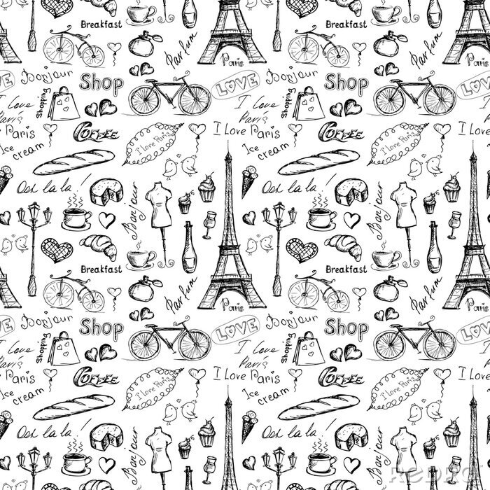Behang Naadloze patroon Parijs symbolen