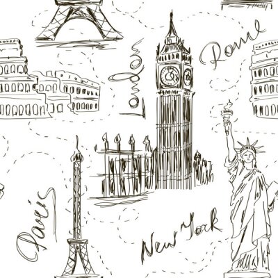 Behang Naadloze patroon van architectonische monumenten