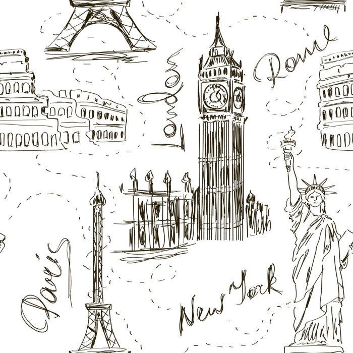 Behang Naadloze patroon van architectonische monumenten