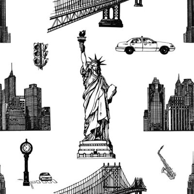 Behang Naadloze patroon van hand getrokken schets stijl New York thema geïsoleerde objecten. Vector illustratie.