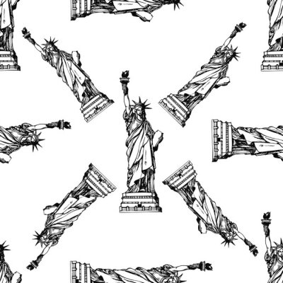 Naadloze patroon van hand getrokken schets stijl Vrijheidsbeeld. Vectorillustratie geïsoleerd op witte achtergrond