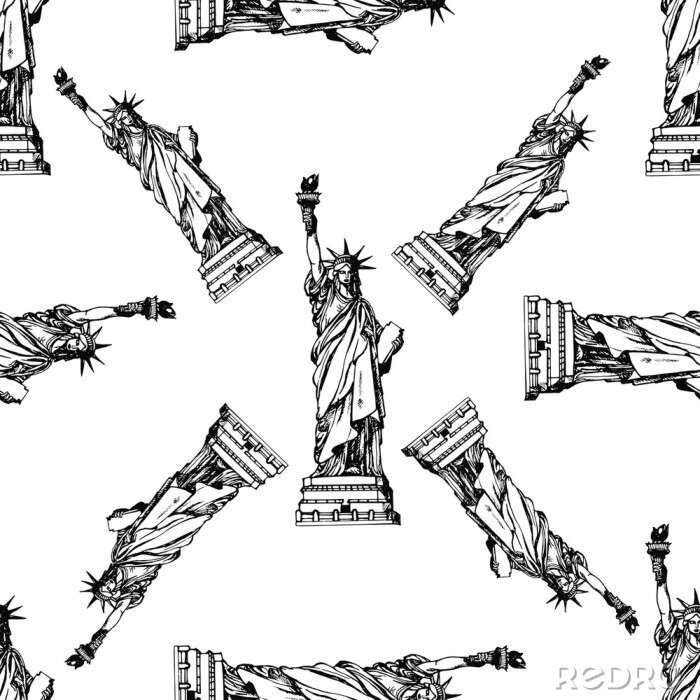 Behang Naadloze patroon van hand getrokken schets stijl Vrijheidsbeeld. Vectorillustratie geïsoleerd op witte achtergrond