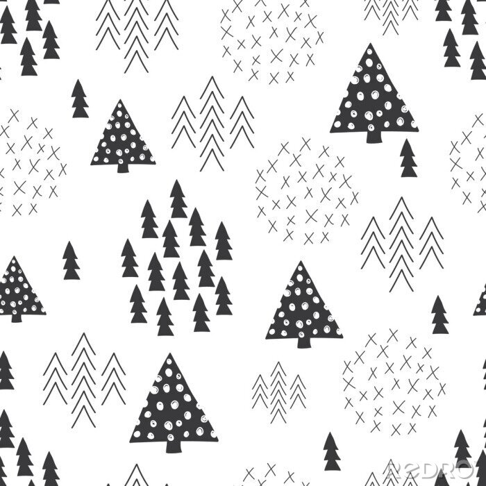 Behang Naadloze Scandinavische stijl eenvoudige illustratie achtergrond van de kerstboom