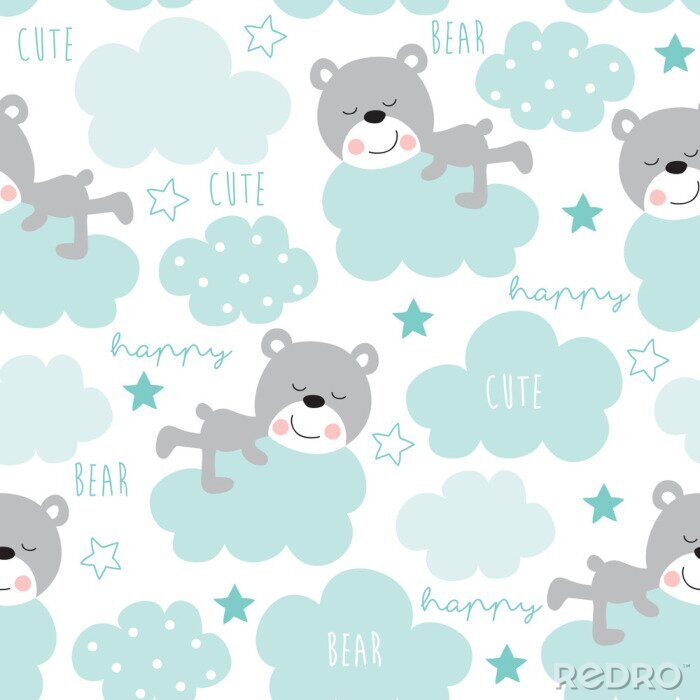 Behang naadloze teddybeer en wolken patroon vectorillustratie