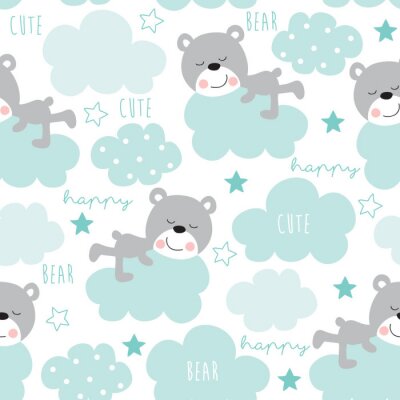 Behang naadloze teddybeer en wolken patroon vectorillustratie