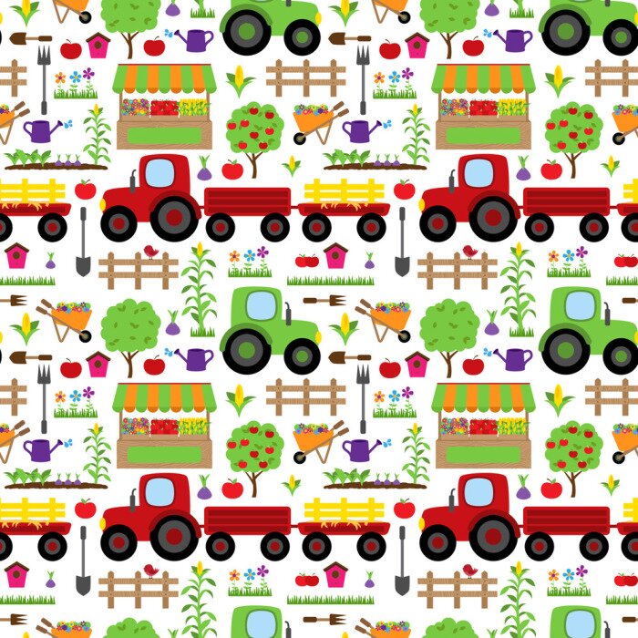 Behang Naadloze, Tileable Farming of Gardening Themed Vector Background Pattern