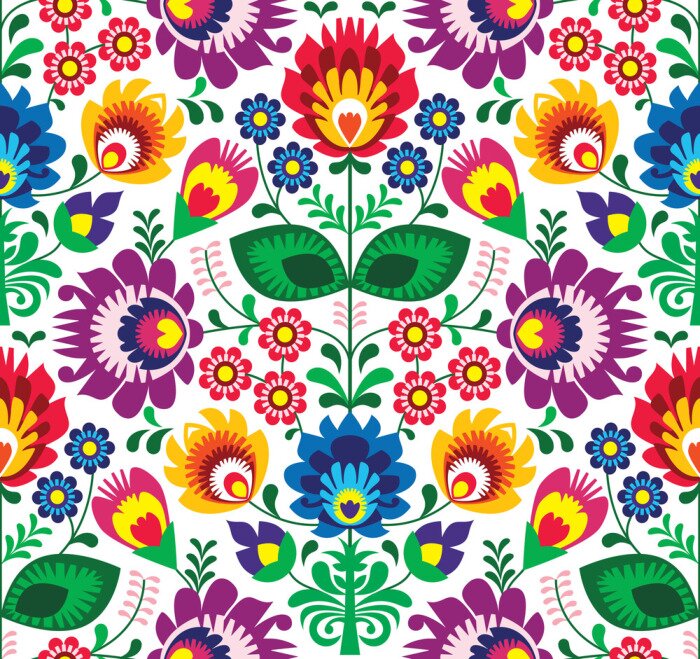 Behang Naadloze traditionele bloemen polish patroon - etnische achtergrond