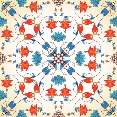 Behang Naadloze vector achtergrond. Uitstekend bloemenpatroon in moderne stijl. Aquilegia planten bevatten bloemen, knoppen en bladeren.