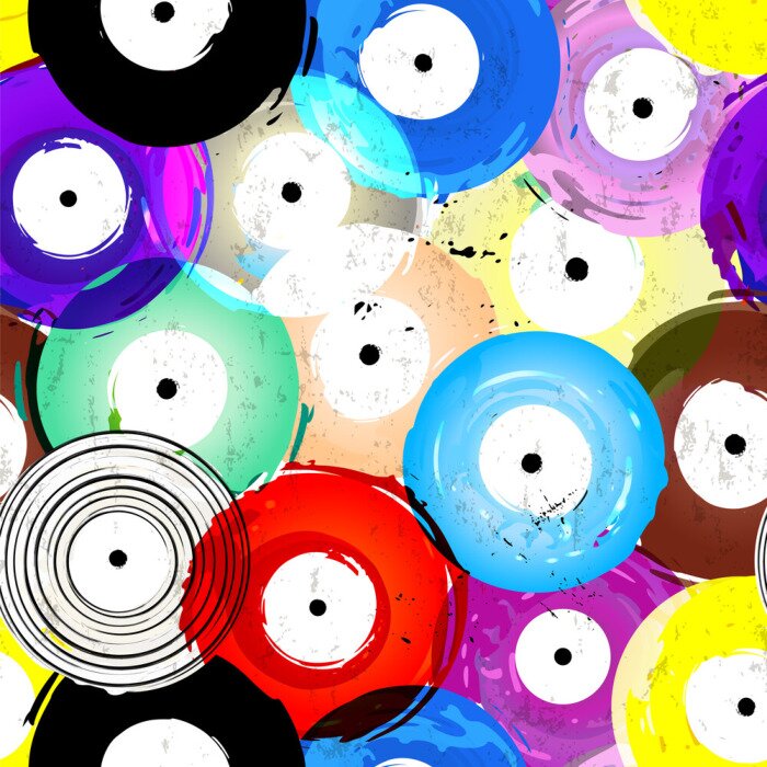 Behang Naadloze vinyl records achtergrond patroon, vector illustratie