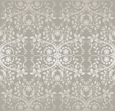 Sticker Naadloze zilveren kant bloemen en bladeren behang