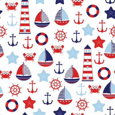 Behang nautical baby marine pattern