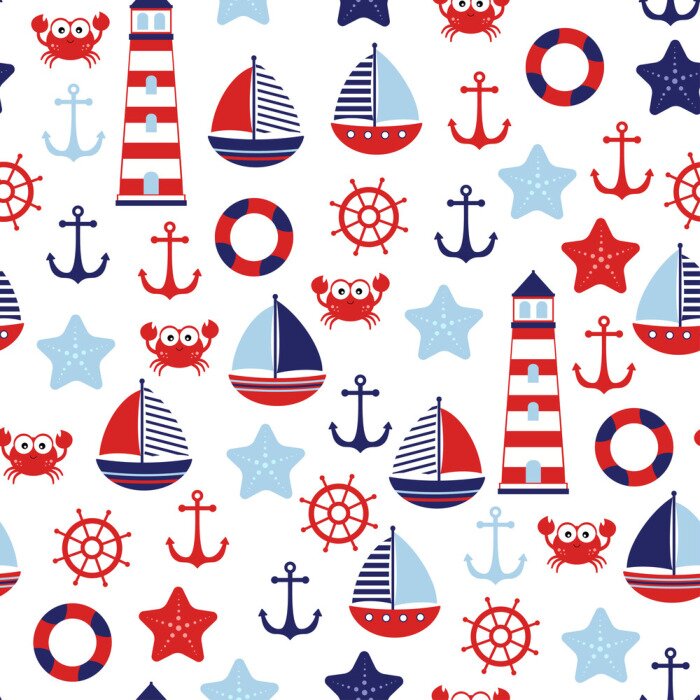 Behang nautical baby marine pattern