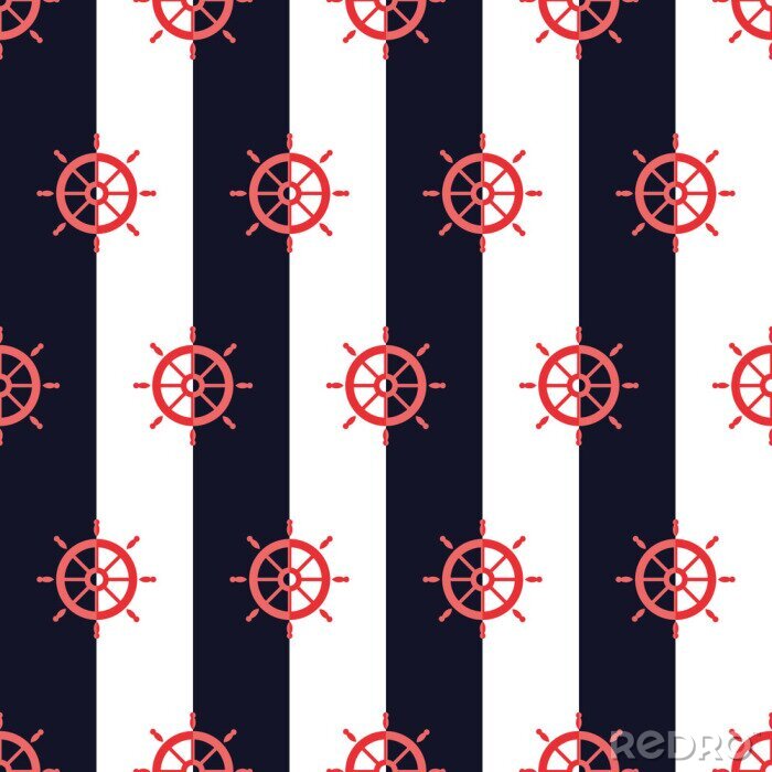 Behang Nautical pattern, Seamless vector illustration with ship steering wheels