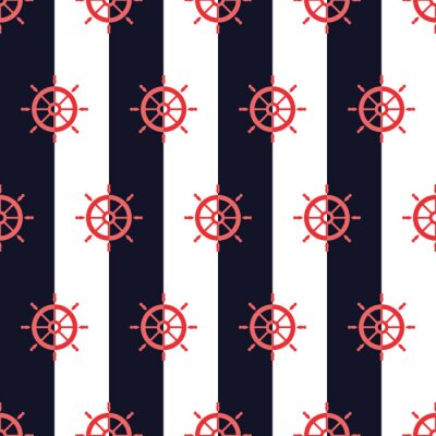 Behang Nautical pattern, Seamless vector illustration with ship steering wheels