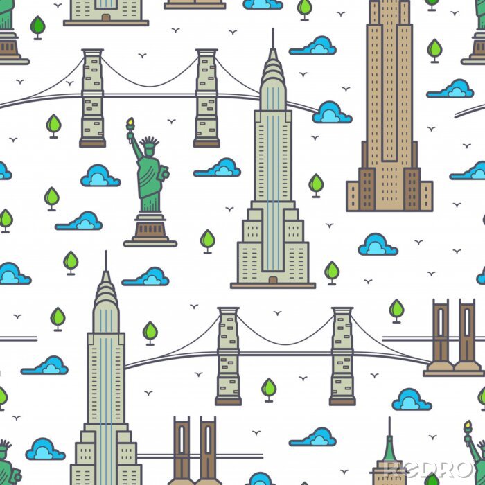 Behang New York-bruggen, wolkenkrabbers naadloos patroon
