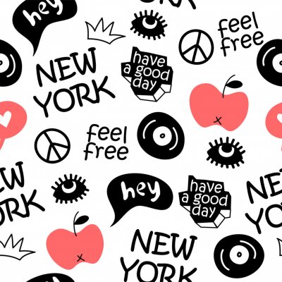 Behang new york hand drawn vector seamless pattern