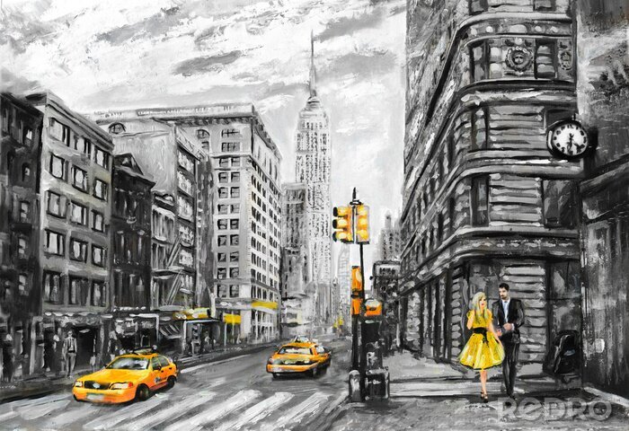 Behang New York in grijs en geel