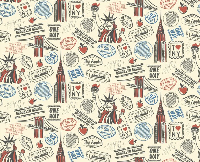 Behang New York pattern seamless design illustration