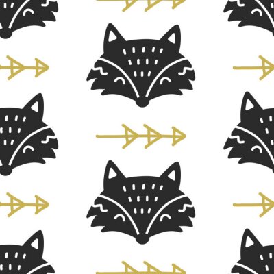 Behang Noordse Scandinavische naadloze patroon. Hand getrokken trendy volkskunst decoratie achtergrond