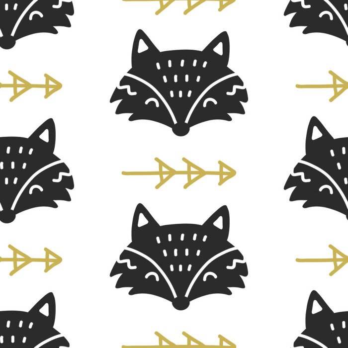 Behang Noordse Scandinavische naadloze patroon. Hand getrokken trendy volkskunst decoratie achtergrond