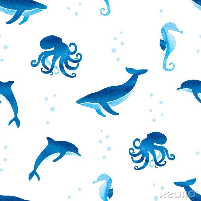 Behang Octopusdolfijnen en zeepaardjes voor kinderen