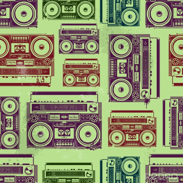 Behang Old-school bandrecorders in psychedelische stijl