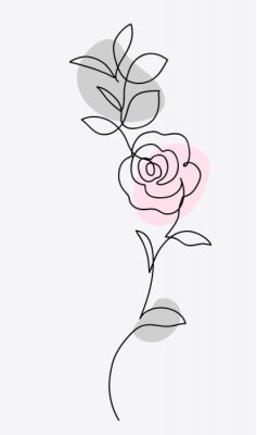 One line drawing. Ornament with garden rose and leaves. Hand drawn sketch. Vector illustration.