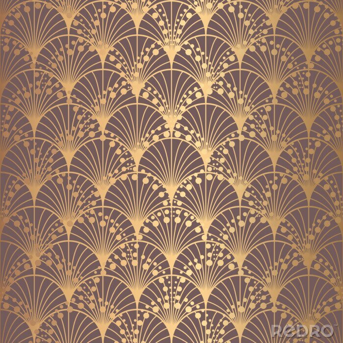 Behang Onregelmatige Art Deco-patroon Gouden achtergrondschalen