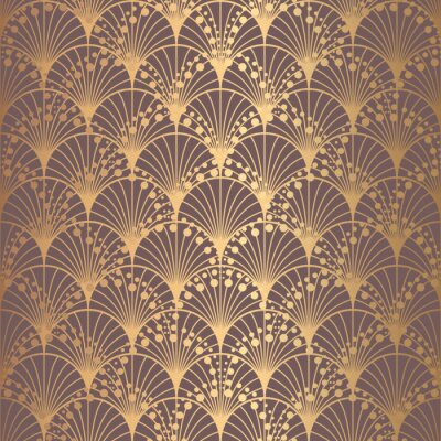 Behang Onregelmatige Art Deco-patroon Gouden achtergrondschalen