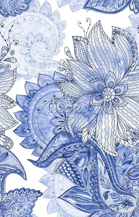 Behang Oosters patroon geschilderd met waterverf