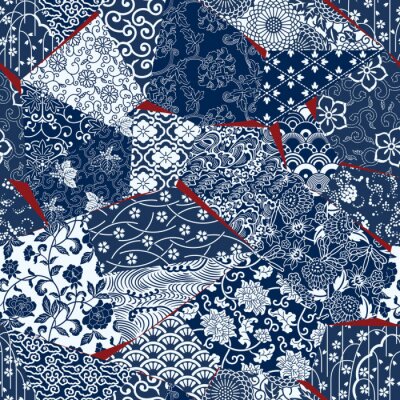 Behang Oosterse blauwe bloemen in verschillende stijlen