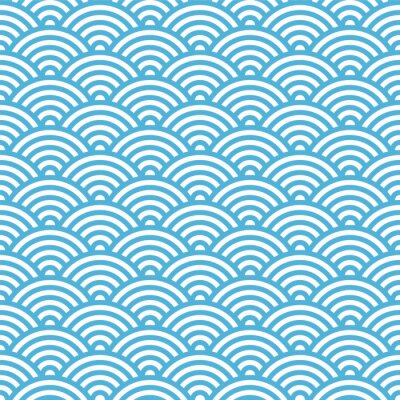 Behang Oosterse blauwe en witte Japanse golf