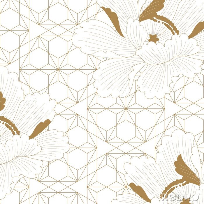 Behang Oosterse bloemen en geometrie in imitatie goud