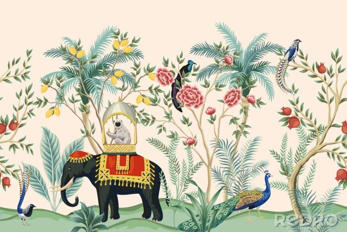 Behang Oosterse illustratie met jungle