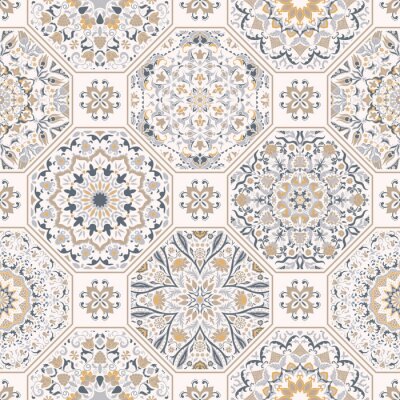 Behang Oosterse mozaïeken in natuurlijke kleuren