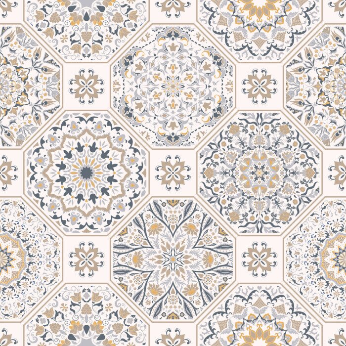 Behang Oosterse mozaïeken in natuurlijke kleuren