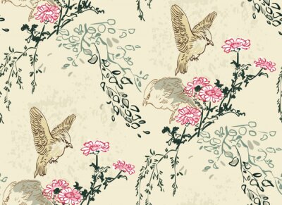 Behang Oosterse stijl met Japanse natuur