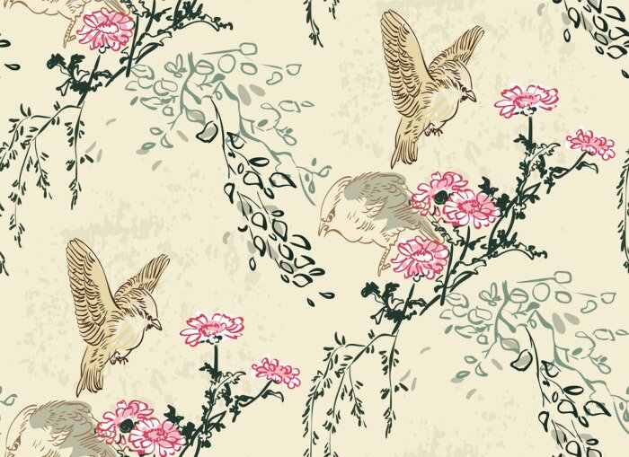 Behang Oosterse stijl met Japanse natuur