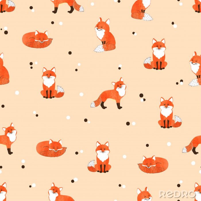 Behang Oranje vossen op een poederachtergrond