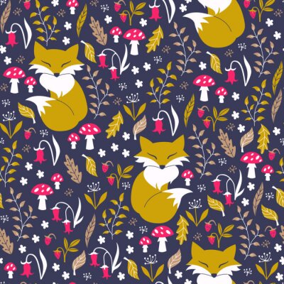 Behang Oranje vossen paddenstoelen en planten