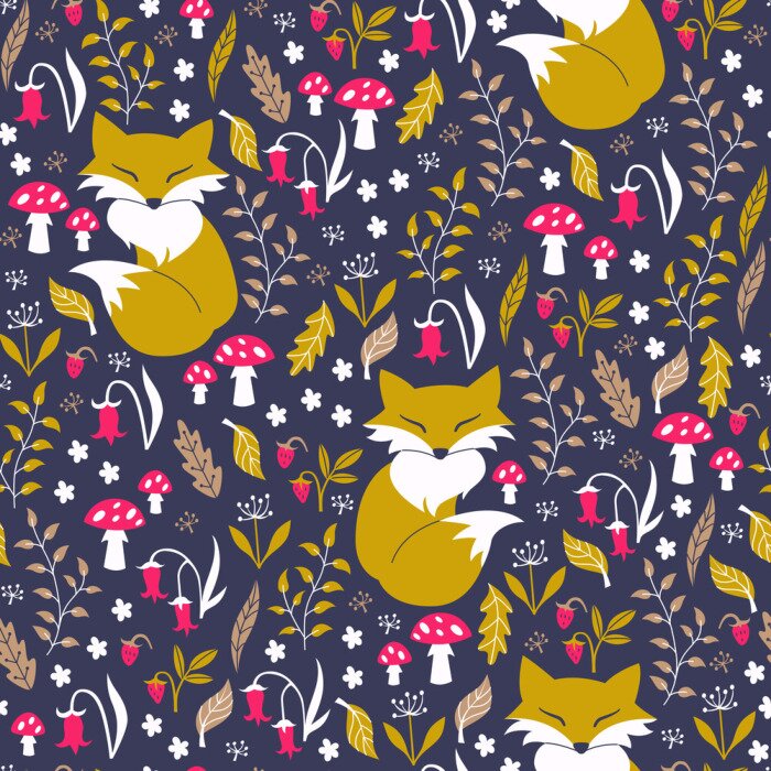 Behang Oranje vossen paddenstoelen en planten