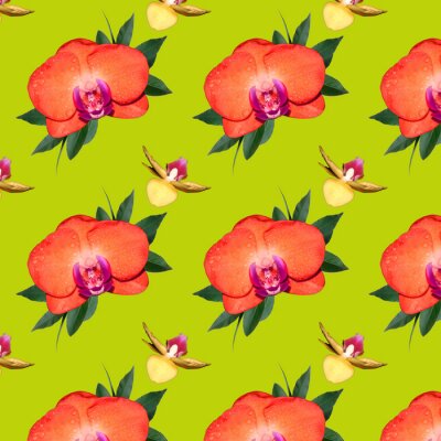 Behang Orchidee op een groene achtergrond